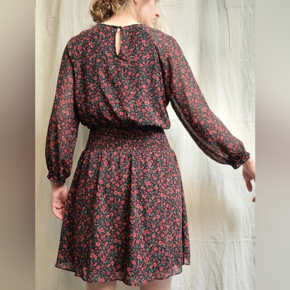 Dark Red Floral Midi Dress